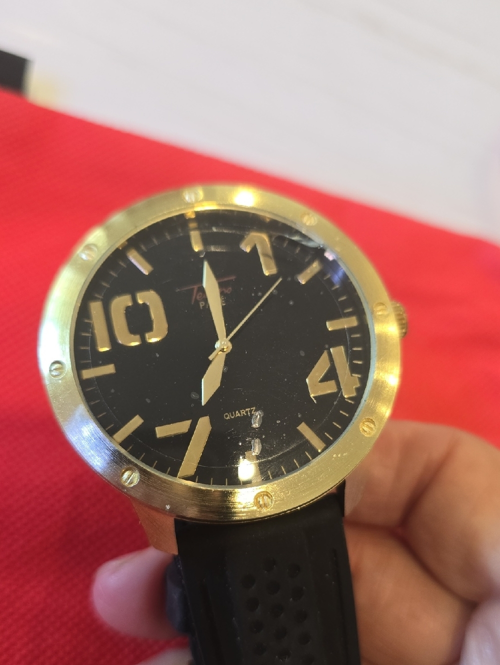 Techno Rave Men's Gold-Tone Case Black Dial Watch with Black Strap